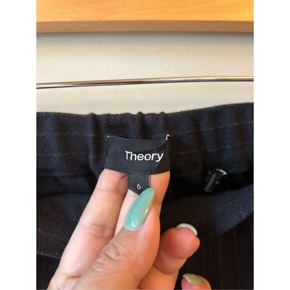 Theory Pull On Wide-leg Pinstripe Trousers Sz 6 Navy Minimalist Career Relax - Picture 4 of 10